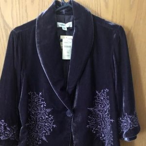 NWT Coldwater Creek, Purple Velvet jacket size PM with fancy embroidering.